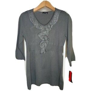 Elements Sweater Womens Small Gray Pullover  Metallic Long Sleeve Scoop Neck NEW